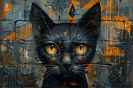 黑猫壁画图片