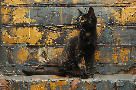 砖墙前的猫咪图片