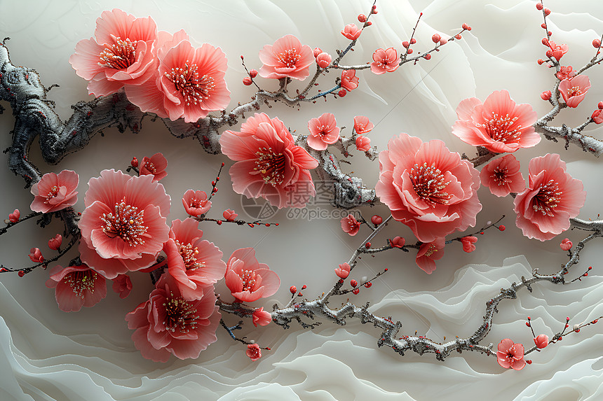 美丽的刺绣梅花图片