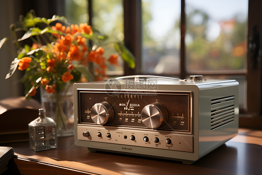 客厅的复古收音机图片