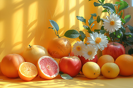桌面上丰盛的水果图片