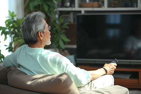 沙发上的看电视的老年人图片