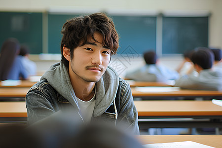 教室内微笑的男孩背景图片