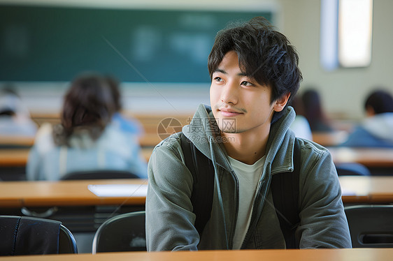 教室内微笑的男孩图片