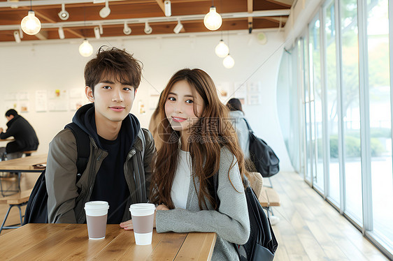咖啡厅的年轻情侣图片