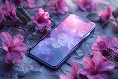 手机旁的紫色花朵图片