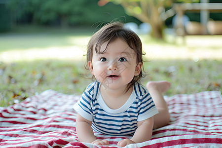 草坪上可爱的婴儿背景图片