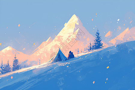冬季山脉上的帐篷图片