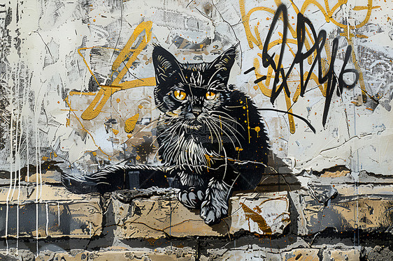 涂鸦的黑色猫咪图片