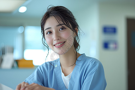 医护女性微笑服务台高清图片