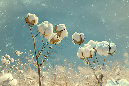 田地枝干上的白色棉花背景图片