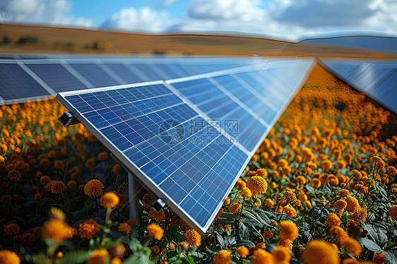 花田中的太阳能光板图片