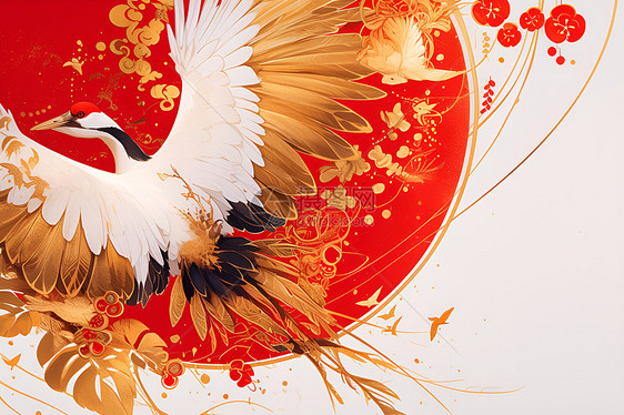 红冠鹤展翅图片