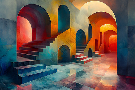 迷幻色彩中的阶梯图片