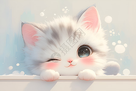 可爱小猫咪眨眼插画