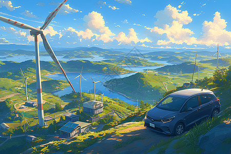 山坡上的新能源汽车图片