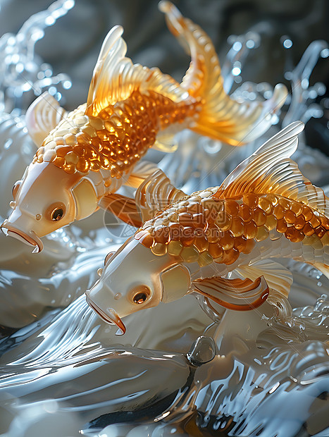 金箔制成的两只金鱼图片