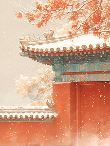雪中的红墙宫殿图片