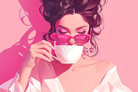 时尚女性喝咖啡插画