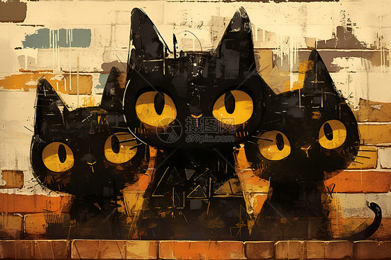 墙上黑猫艺术图片