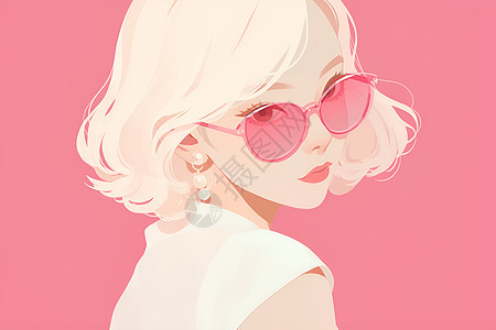 白发女子戴粉色太阳镜图片