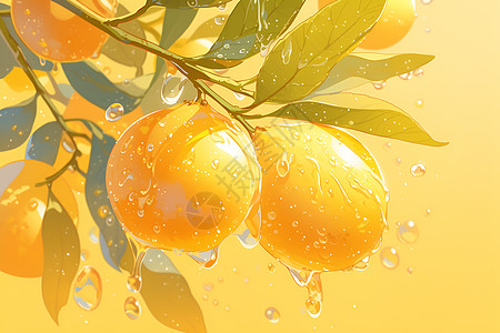 水滴洒在橙子上图片