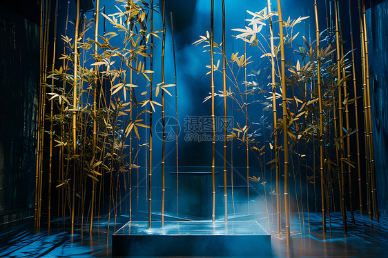 金色竹子装饰舞台图片