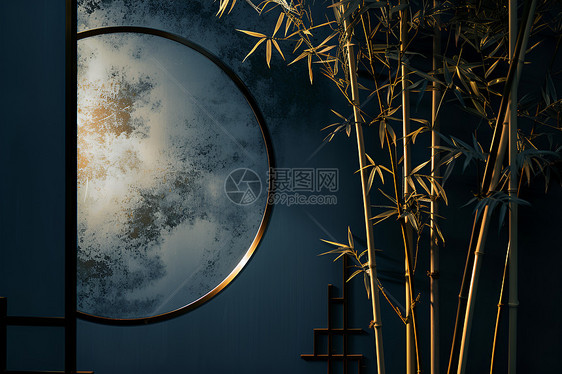 月夜下的竹子图片