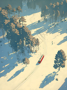 穿越雪地的红色列车背景图片