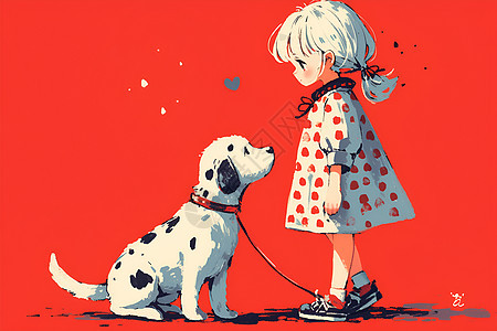 女孩与斑点犬背景图片