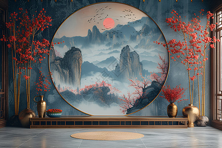 梅花点缀的舞台背景图片