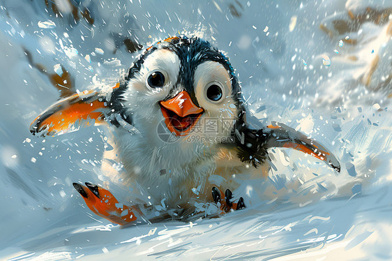 雪地中一个企鹅图片