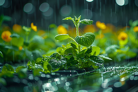 雨中的绿叶图片