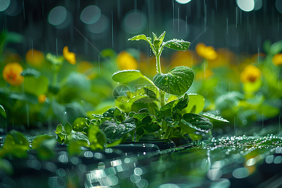 雨中的绿叶图片