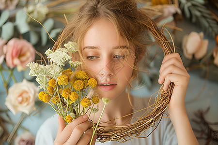 献花的女士图片