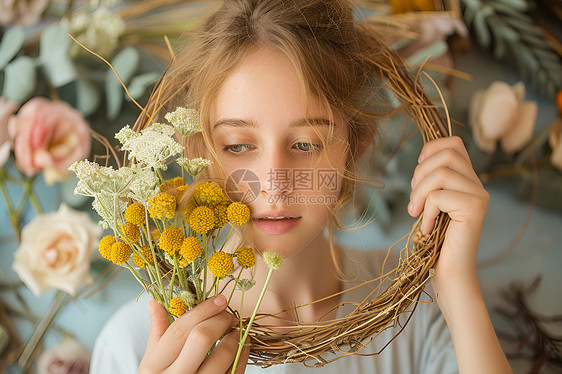 献花的女士图片