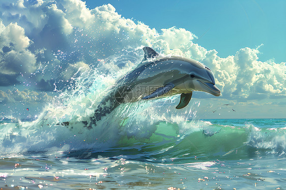 海面跃出的海豚图片