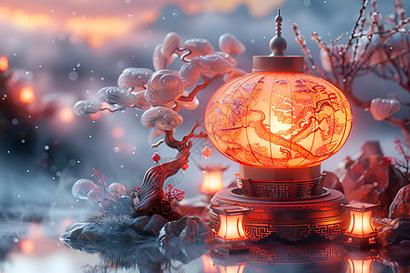 冬日中的灯笼背景图片