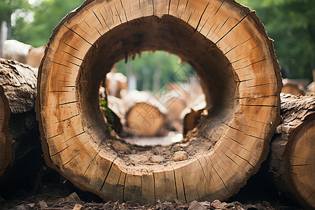 原生态木材的环形堆栈图片