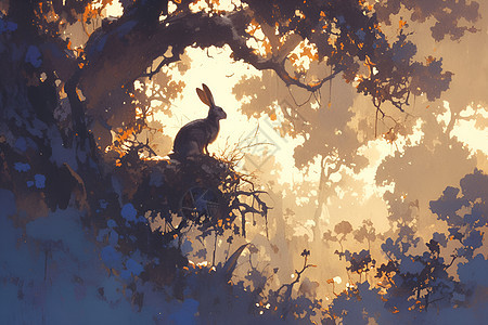 兔子坐在树上图片