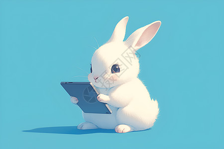 一只白兔拿着平板电脑图片