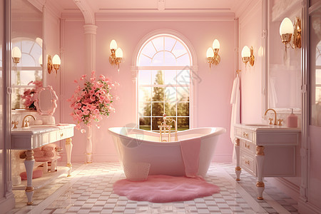 粉色卫生间背景图片