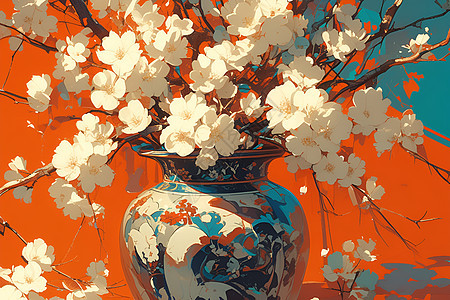 瓷花瓶亮白梅花图片