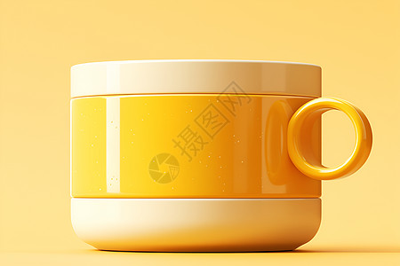 阳光下的黄色咖啡杯图片