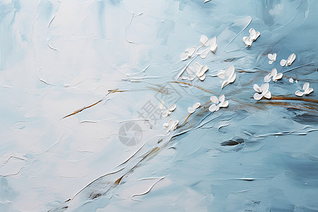 白花树枝下的细腻绘画背景图片