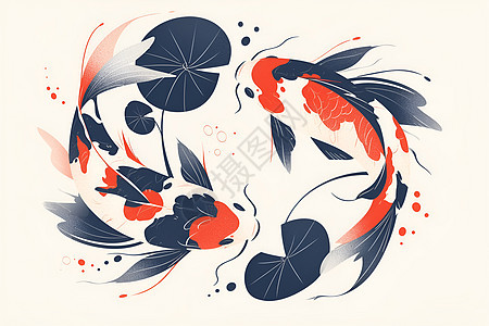 水墨复古鲤鱼插画图片
