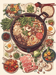 火锅食材插图背景图片