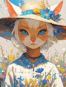 水彩绘画中描绘的猫女郎图片