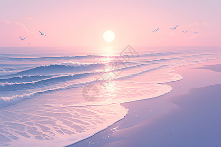 日出唯美沙滩背景图片