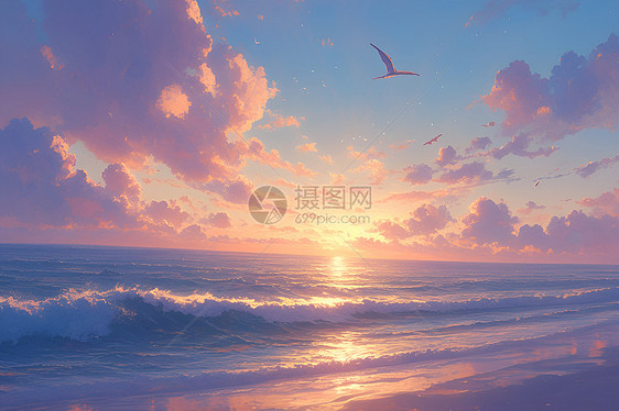 日出的大海海浪图片